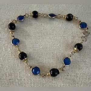 Gold-Tone Blue and Black Beaded Bracelet
